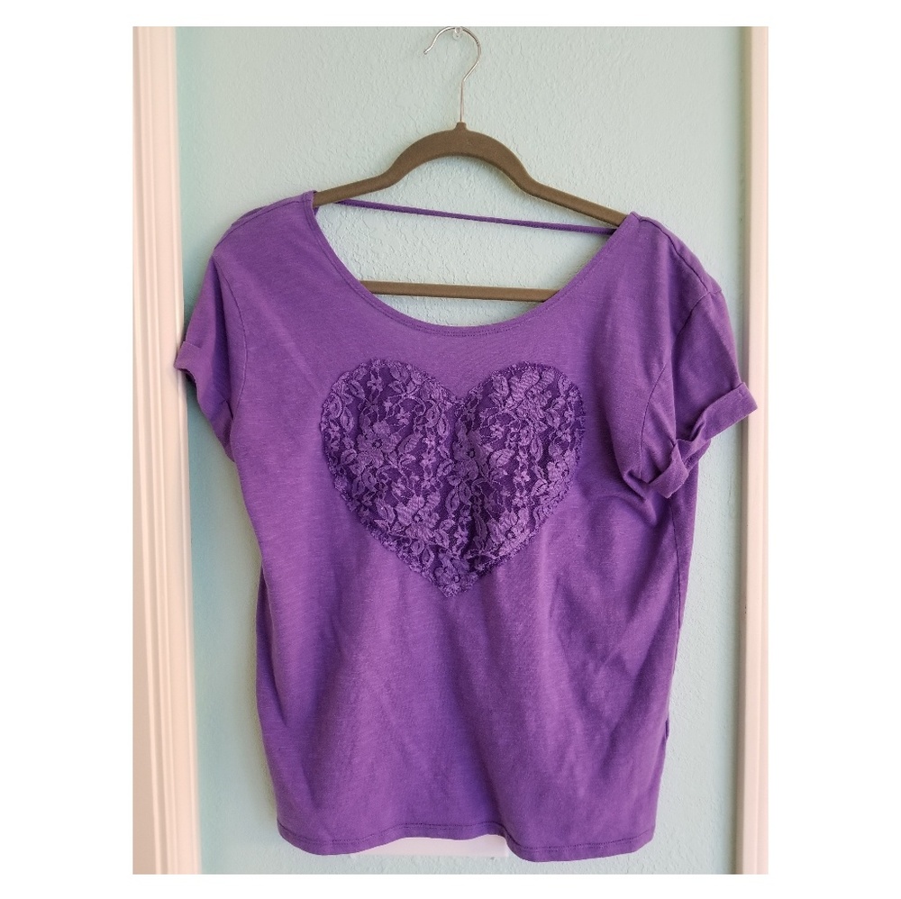 Lavender tshirt with lace heart.